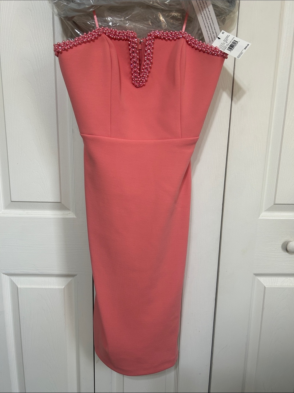 NWT Aidan Mattox Strapless Salmon Pink Bonded Crepe Midi Dress Sz 6